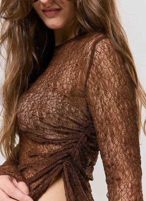 blusa renda manga longa franzido blusa renda manga longa franzido