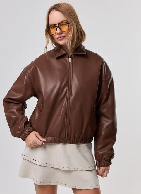 jaqueta poliuretano bomber marrom jaqueta poliuretano bomber marrom