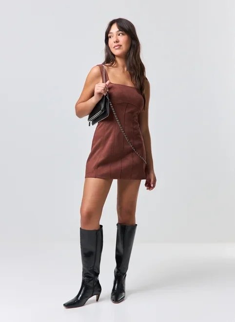 vestido curto suede vestido curto suede