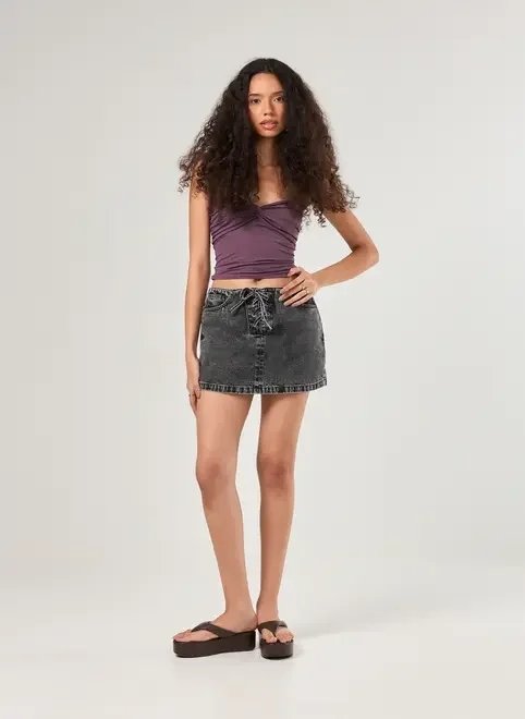 short saia jeans preto amarração short saia jeans preto amarração