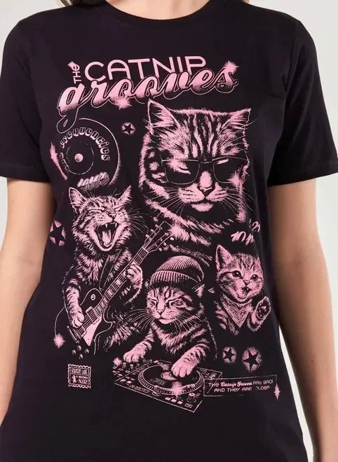 camiseta oversized preta banda gatos camiseta oversized preta banda gatos