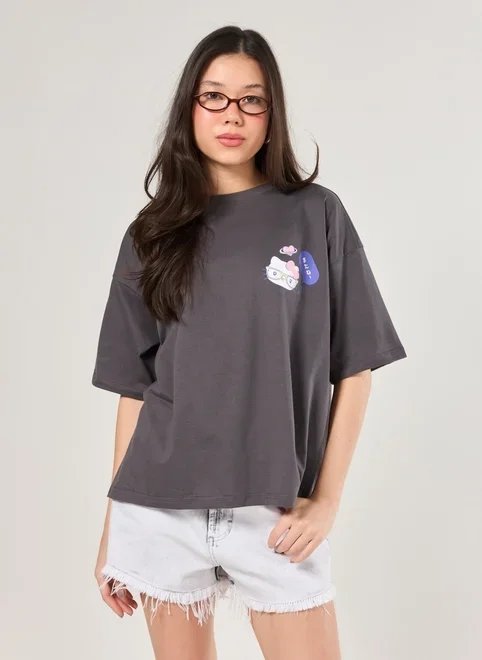 camiseta box preto lavado hello kitty camiseta box preto lavado hello kitty