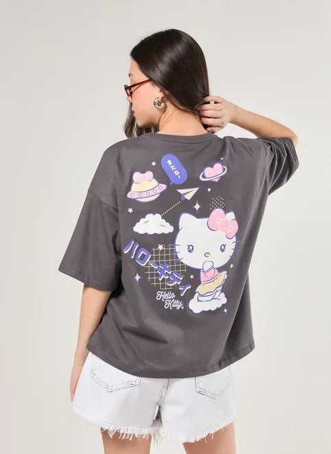 camiseta box preto lavado hello kitty camiseta box preto lavado hello kitty
