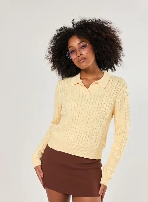 blusa manga longa polo tricô blusa manga longa polo tricô