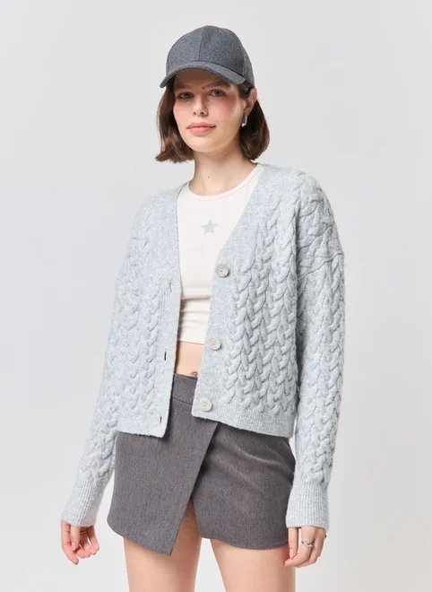 cardigan tricô cinza tranças cardigan tricô cinza tranças