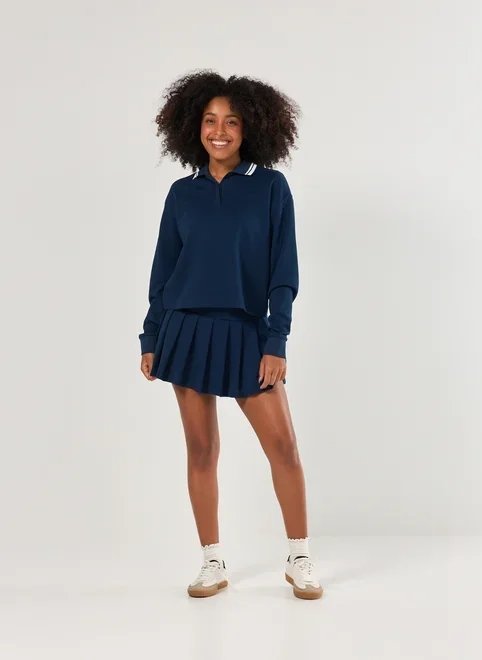 saia short plissada azul-marinho saia short plissada azul-marinho