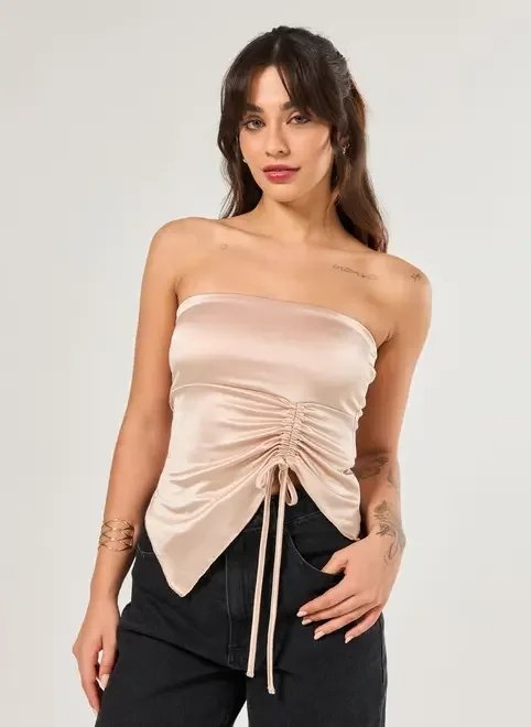 blusa franzida sem manga poliamida cintilante blusa franzida sem manga poliamida cintilante