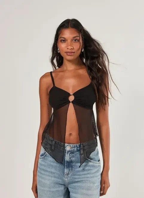 regata preta tule transparência regata preta tule transparência