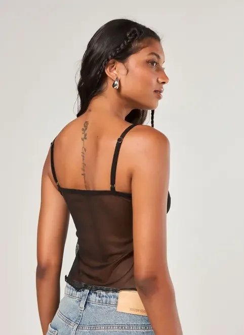 regata preta tule transparência regata preta tule transparência