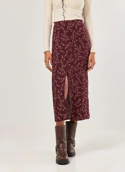 saia midi estampada bordô saia midi estampada bordô