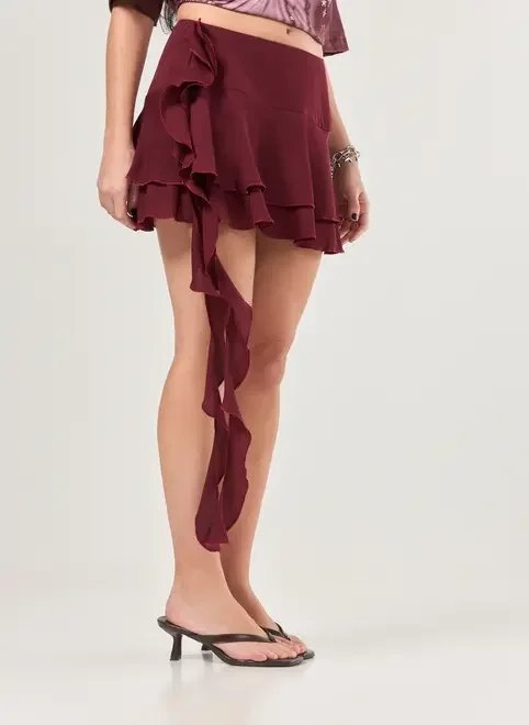 saia bordô com babados e ponta saia bordô com babados e ponta