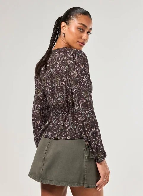 blusa manga longa chiffon paisley blusa manga longa chiffon paisley