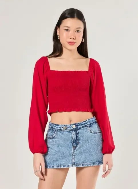 blusa manga longa lastex vermelha blusa manga longa lastex vermelha