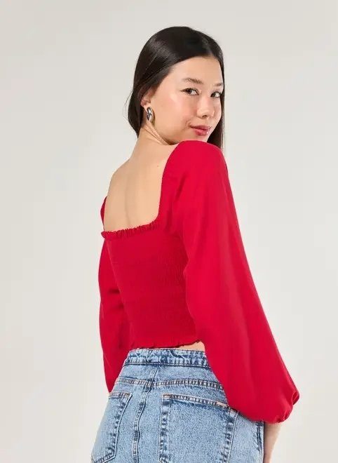 blusa manga longa lastex vermelha blusa manga longa lastex vermelha