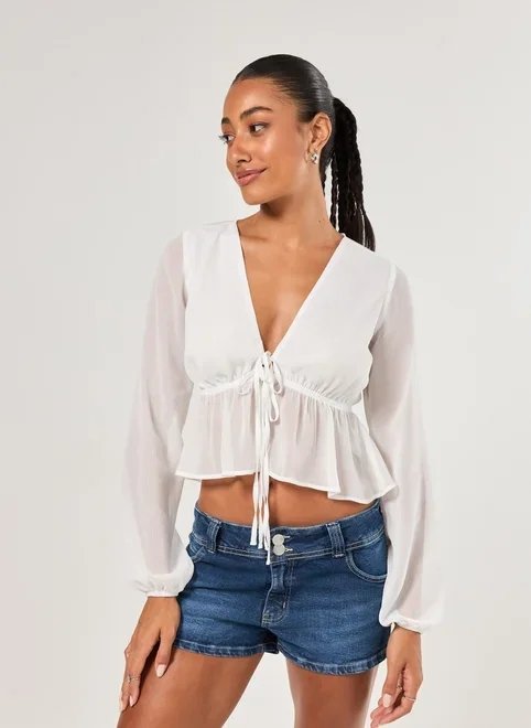 blusa manga longa chiffon off-white blusa manga longa chiffon off-white