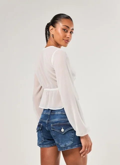 blusa manga longa chiffon off-white blusa manga longa chiffon off-white