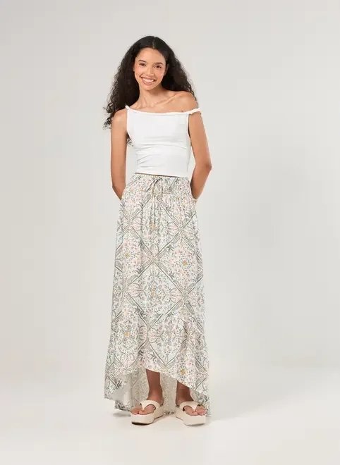 saia midi off-white estampa mística saia midi off-white estampa mística