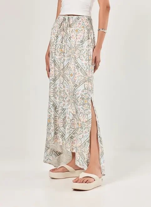 saia midi off-white estampa mística saia midi off-white estampa mística