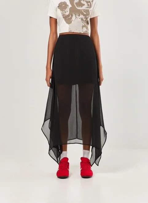 saia midi preta chiffon pontas saia midi preta chiffon pontas