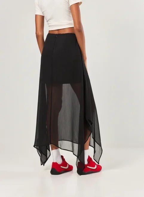 saia midi preta chiffon pontas saia midi preta chiffon pontas