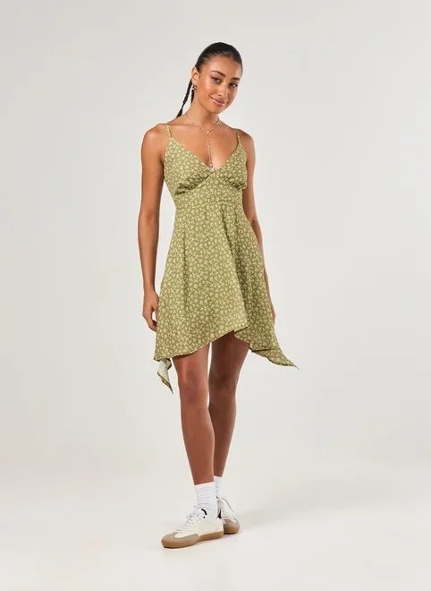 vestido curto chiffon verde florido vestido curto chiffon verde florido