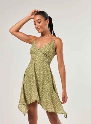 vestido curto chiffon verde florido