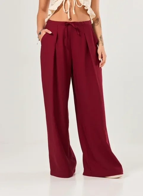 calça vinho amarração e pregas calça vinho amarração e pregas