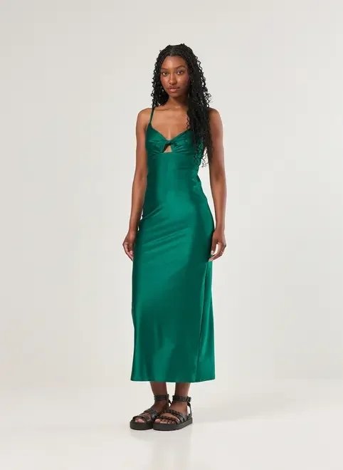 vestido midi poliamida verde cintilante recorte vestido midi poliamida verde cintilante recorte