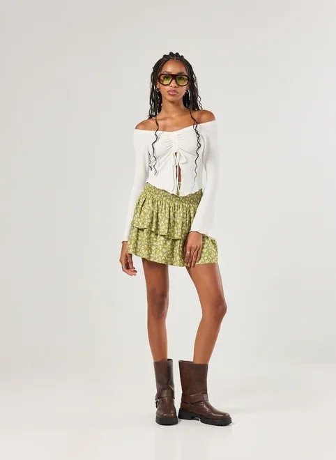 saia curta repolho verde florido saia curta repolho verde florido