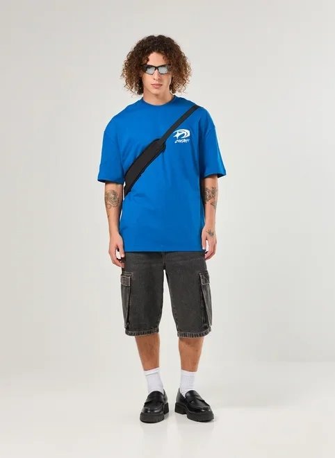 camiseta oversized azul malhão relevo camiseta oversized azul malhão relevo