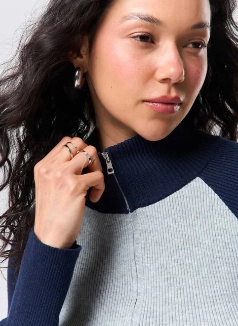 blusa de manga longa raglan com zíper duplo blusa de manga longa raglan com zíper duplo