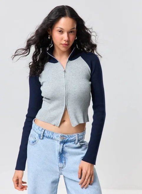 blusa de manga longa raglan com zíper duplo blusa de manga longa raglan com zíper duplo