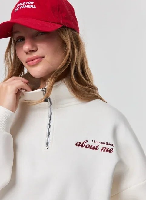 moletom half zíper off‑white about me moletom half zíper off‑white about me