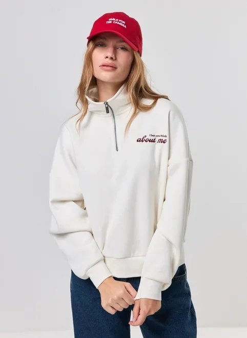 moletom half zíper off‑white about me moletom half zíper off‑white about me