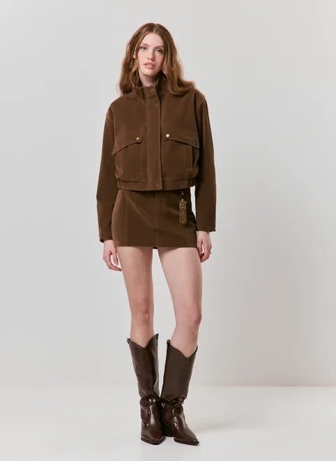 saia em suede marrom cintura média saia em suede marrom cintura média