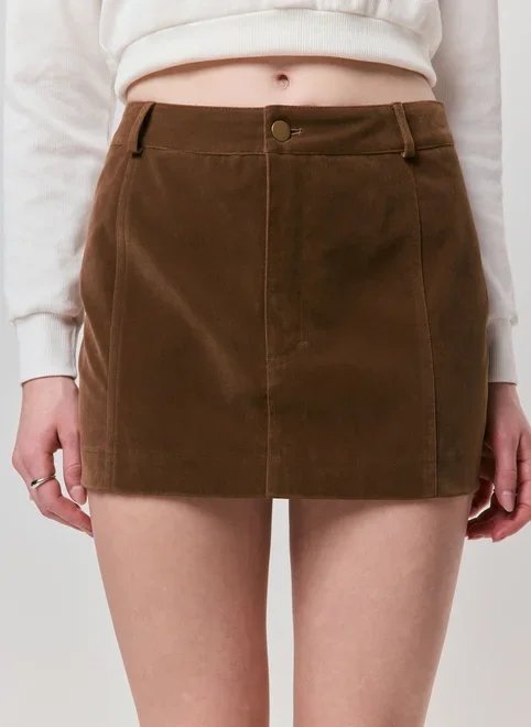 saia em suede marrom cintura média saia em suede marrom cintura média