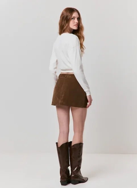 saia em suede marrom cintura média saia em suede marrom cintura média
