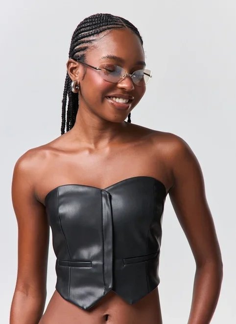 top poliuretano preto corselet top poliuretano preto corselet