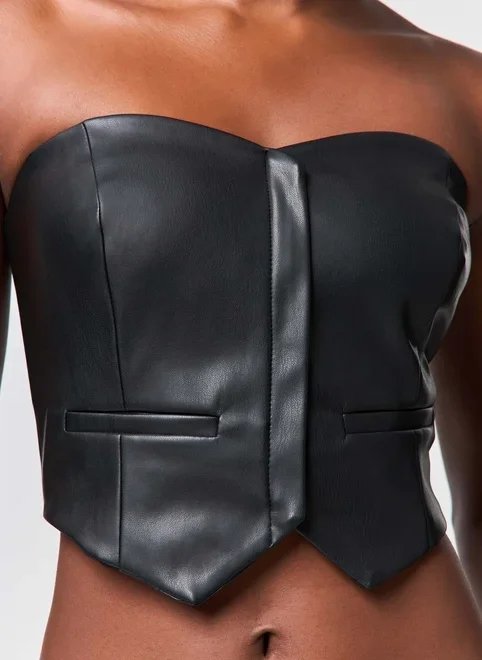 top poliuretano preto corselet top poliuretano preto corselet