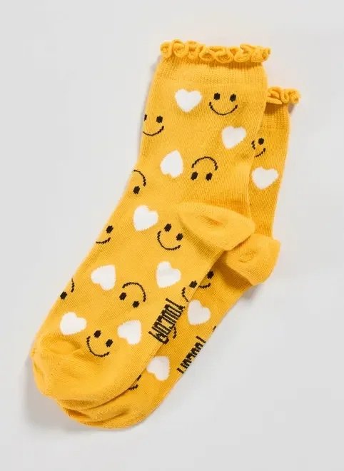 meia amarela babadinho coração smile meia amarela babadinho coração smile