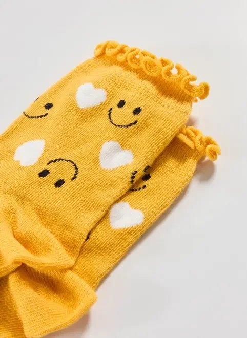 meia amarela babadinho coração smile meia amarela babadinho coração smile