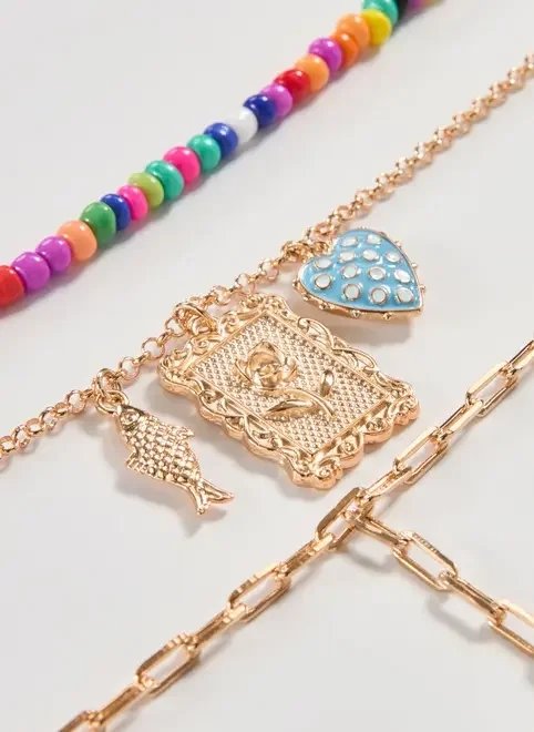 conjunto 3 colares dourados miçangas conjunto 3 colares dourados miçangas