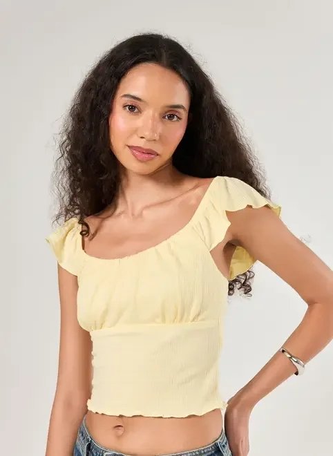 blusa amarelo manteiga texturinha babado blusa amarelo manteiga texturinha babado