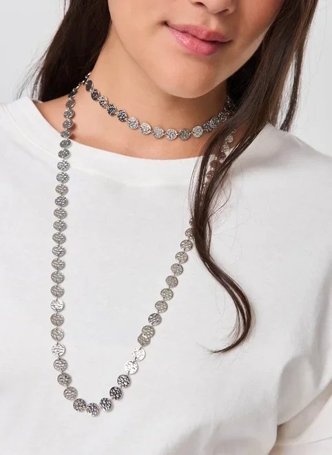 colar alongado bolinhas martelado colar alongado bolinhas martelado