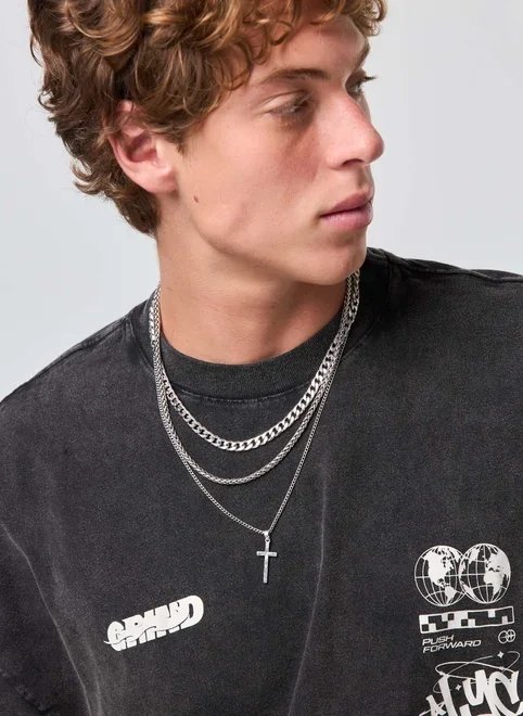 conjunto 3 colares prateados cruz conjunto 3 colares prateados cruz