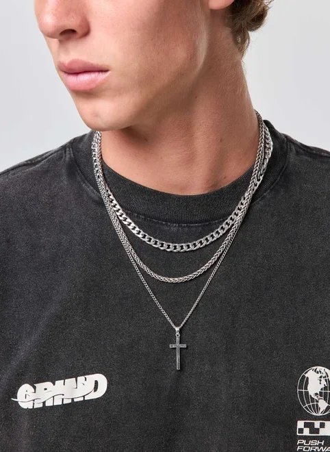 conjunto 3 colares prateados cruz conjunto 3 colares prateados cruz