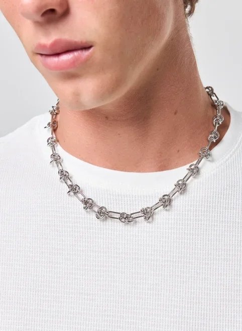 colar corrente prateada nós colar corrente prateada nós