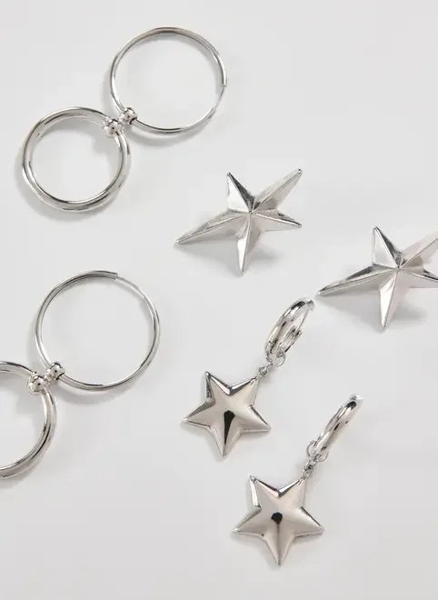 conjunto 3 brincos prateados estrelas conjunto 3 brincos prateados estrelas