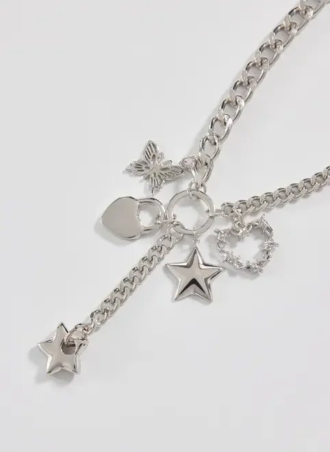 colar prateado corrente charms colar prateado corrente charms