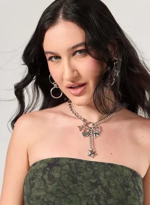 colar prateado corrente charms colar prateado corrente charms